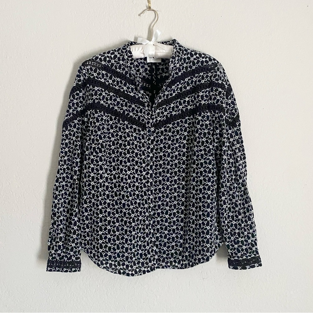 Wrap London Embroidered Black Button Down Top
